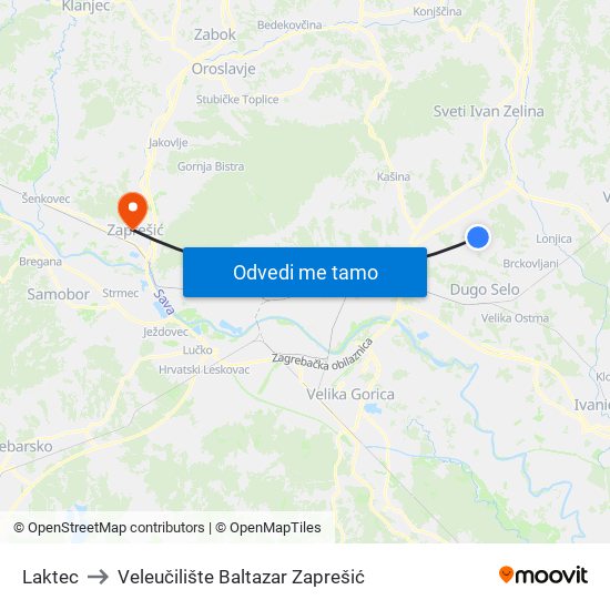 Laktec to Veleučilište Baltazar Zaprešić map