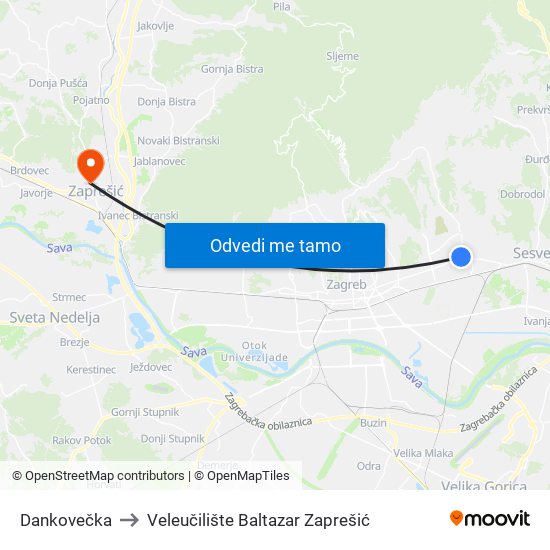 Dankovečka to Veleučilište Baltazar Zaprešić map