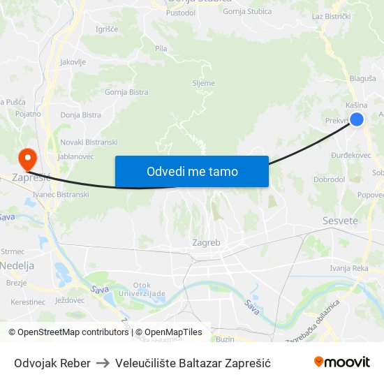 Odvojak Reber to Veleučilište Baltazar Zaprešić map