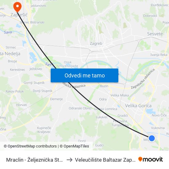 Mraclin - Željeznička Stanica to Veleučilište Baltazar Zaprešić map