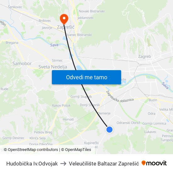 Hudobička Iv.Odvojak to Veleučilište Baltazar Zaprešić map