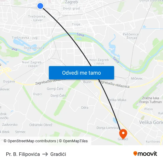 Pr. B. Filipovića to Gradići map