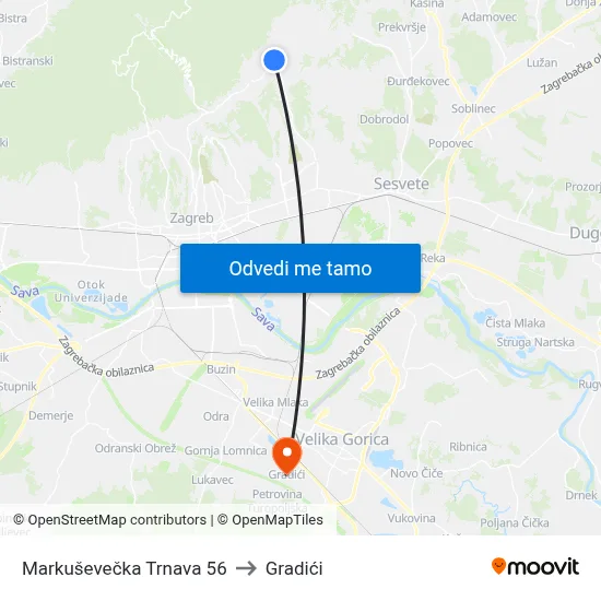 Markuševečka Trnava 56 to Gradići map