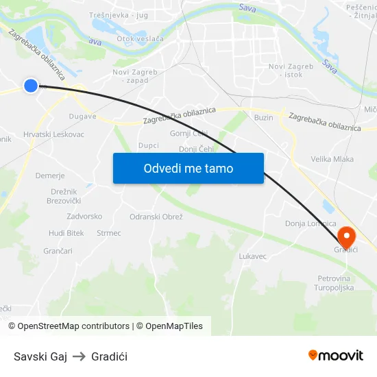 Savski Gaj to Gradići map