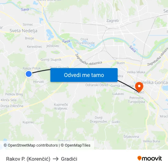 Rakov P. (Korenčić) to Gradići map