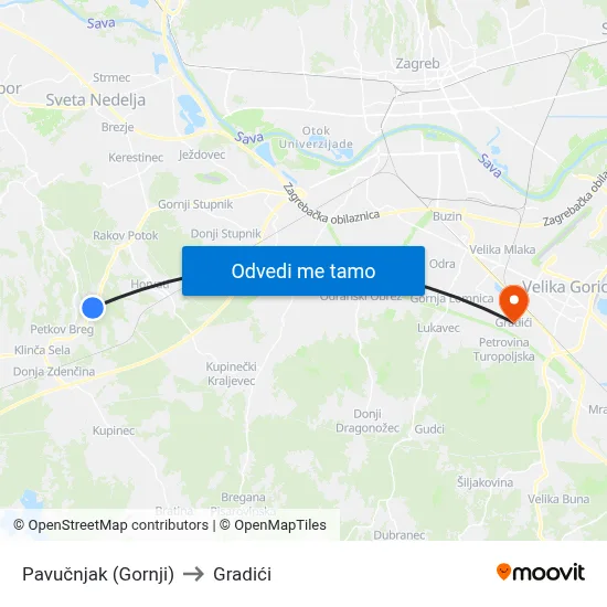Pavučnjak (Gornji) to Gradići map