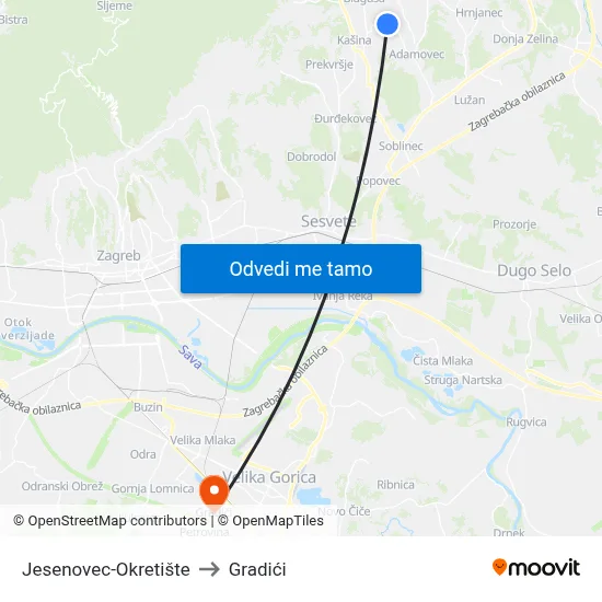 Jesenovec-Okretište to Gradići map