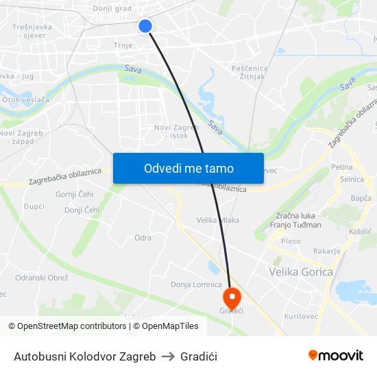 Autobusni Kolodvor Zagreb to Gradići map
