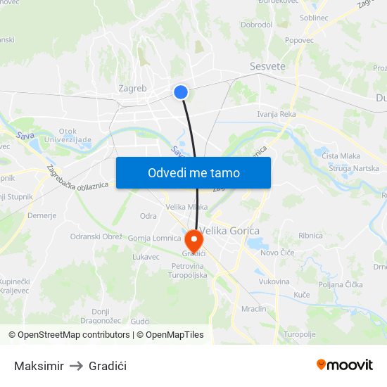 Maksimir to Gradići map