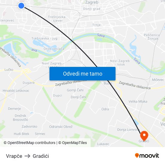 Vrapče to Gradići map