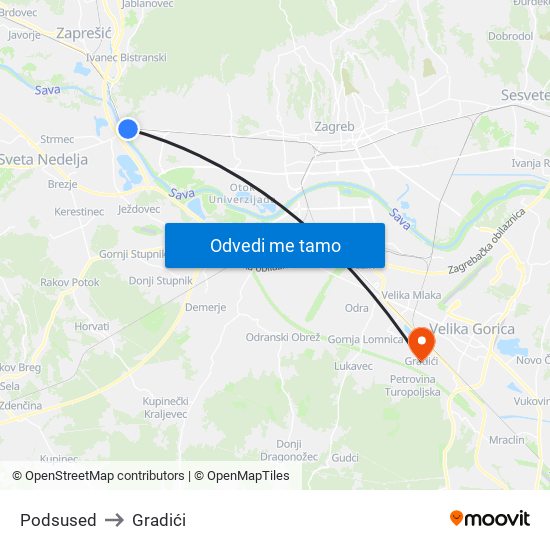 Podsused to Gradići map