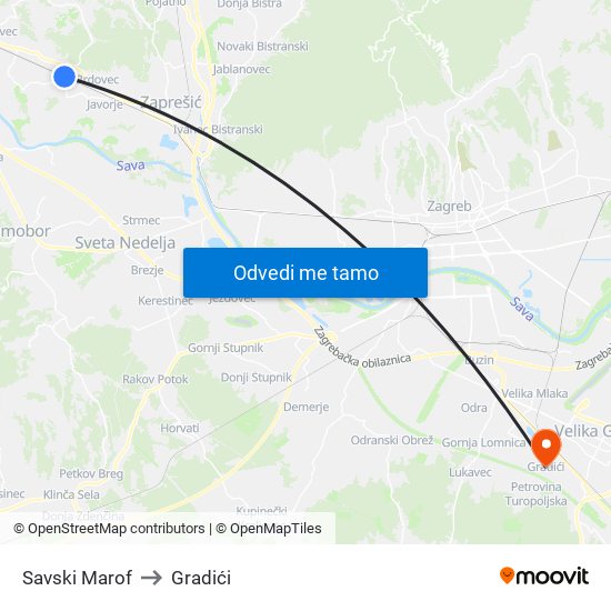 Savski Marof to Gradići map