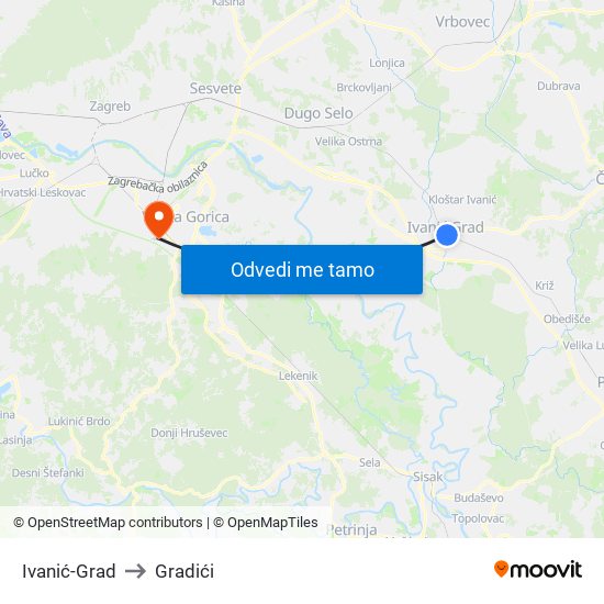Ivanić-Grad to Gradići map