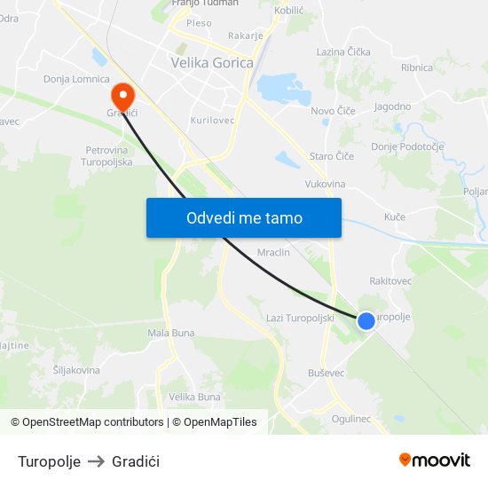 Turopolje to Gradići map