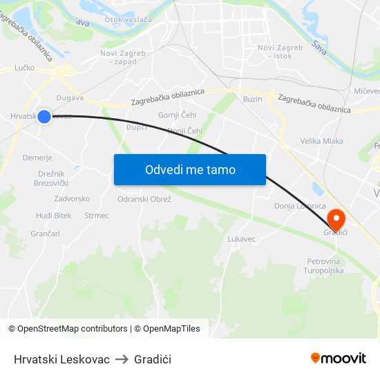 Hrvatski Leskovac to Gradići map