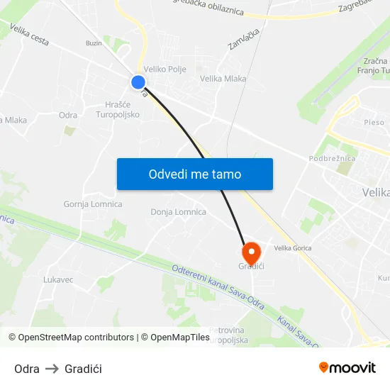 Odra to Gradići map