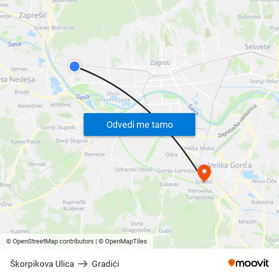 Škorpikova Ulica to Gradići map