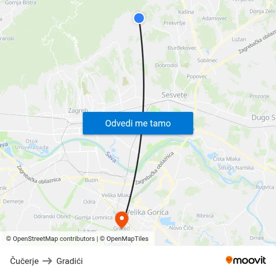 Čučerje to Gradići map