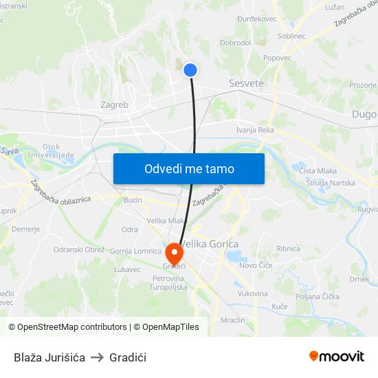 Blaža Jurišića to Gradići map