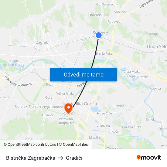 Bistrička-Zagrebačka to Gradići map
