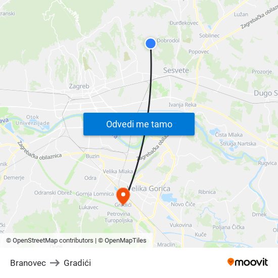 Branovec to Gradići map