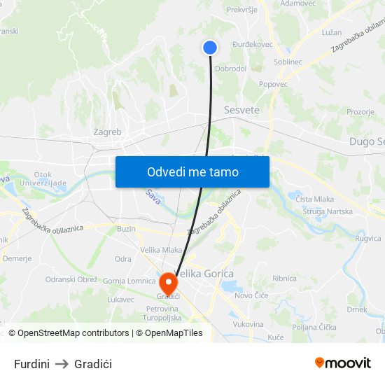 Furdini to Gradići map
