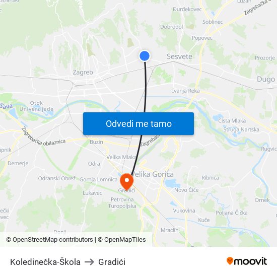 Koledinečka-Škola to Gradići map