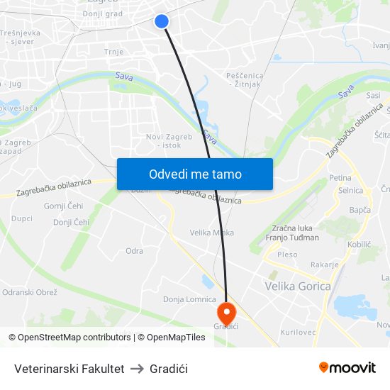 Veterinarski Fakultet to Gradići map