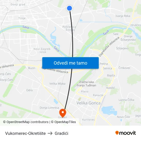 Vukomerec-Okretište to Gradići map