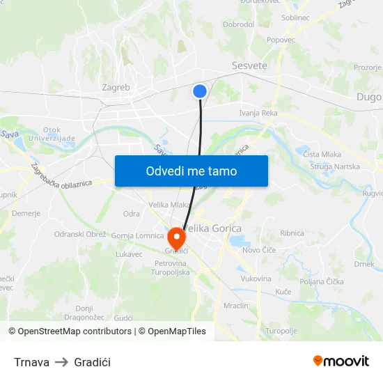 Trnava to Gradići map