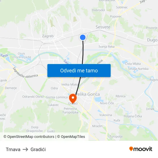 Trnava to Gradići map