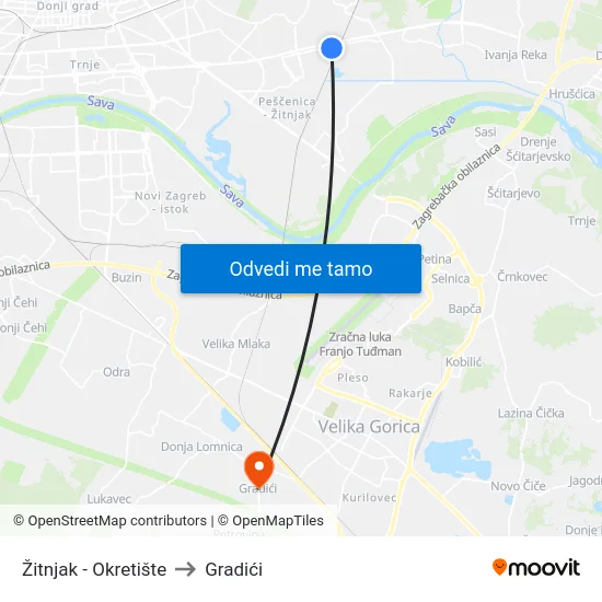 Žitnjak - Okretište to Gradići map