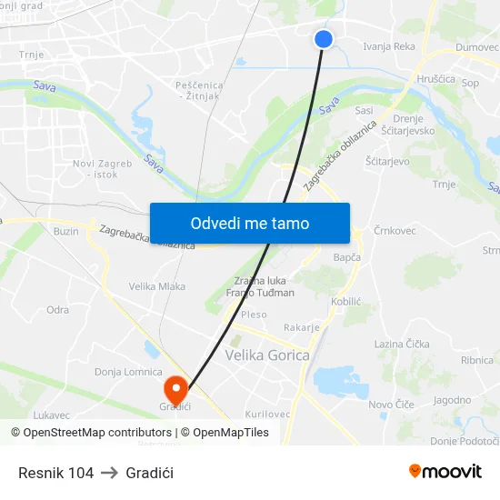 Resnik 104 to Gradići map