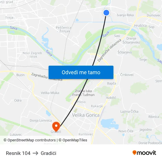 Resnik 104 to Gradići map