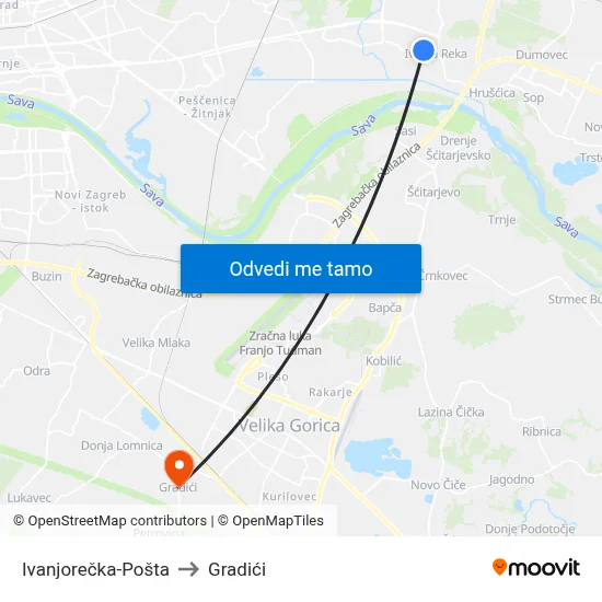 Ivanjorečka-Pošta to Gradići map