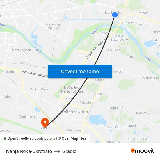 Ivanja Reka-Okretište to Gradići map
