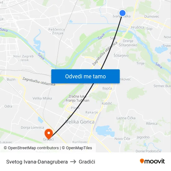 Svetog Ivana-Danagrubera to Gradići map