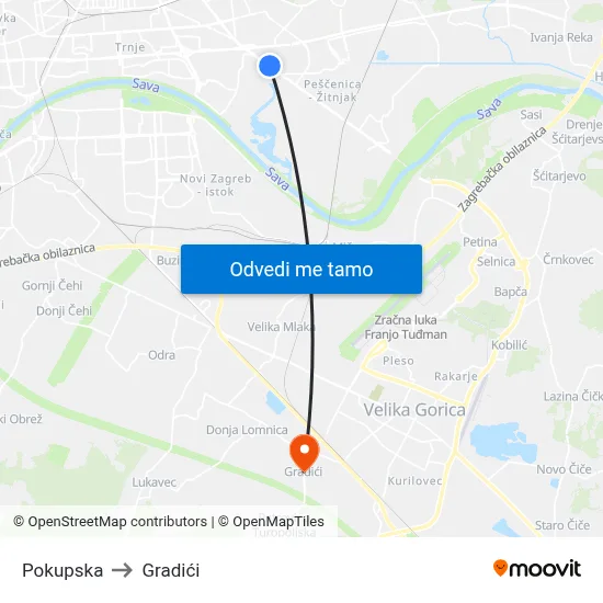 Pokupska to Gradići map