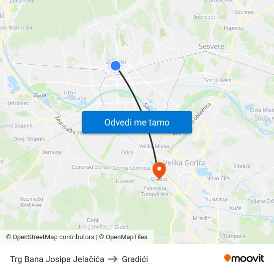 Trg Bana Josipa Jelačića to Gradići map
