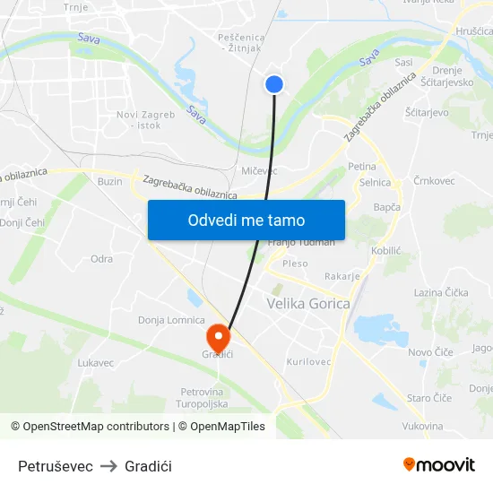 Petruševec to Gradići map