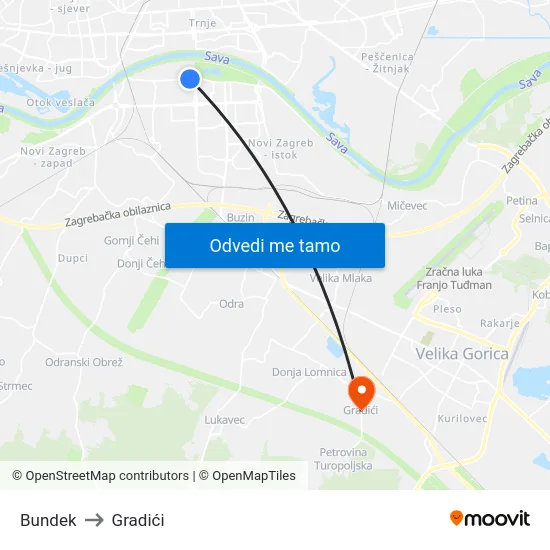 Bundek to Gradići map