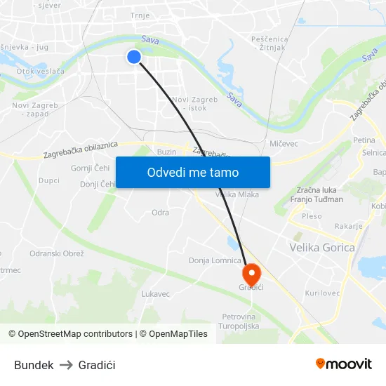 Bundek to Gradići map