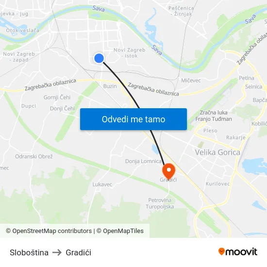 Sloboština to Gradići map