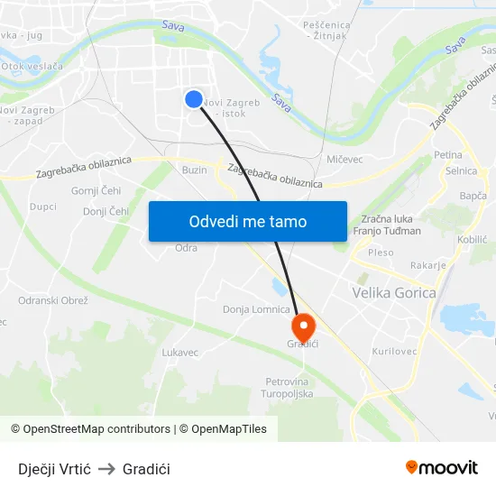 Dječji Vrtić to Gradići map