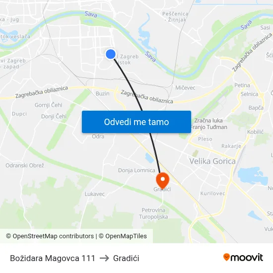 Božidara Magovca 111 to Gradići map