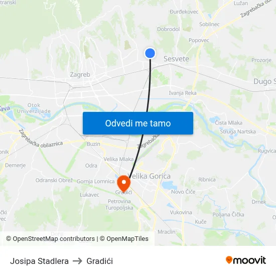 Josipa Stadlera to Gradići map