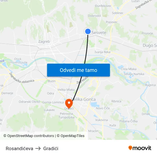 Rosandićeva to Gradići map