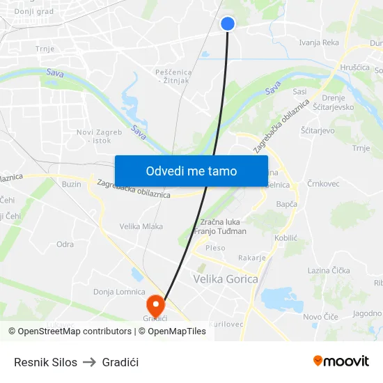 Resnik Silos to Gradići map
