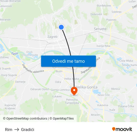 Rim to Gradići map
