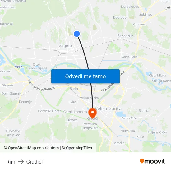 Rim to Gradići map